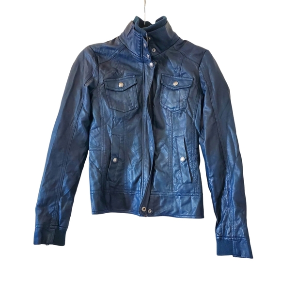 Guess Teal Green Faux Leather Biker Jacket XS - Picture 1 of 5
